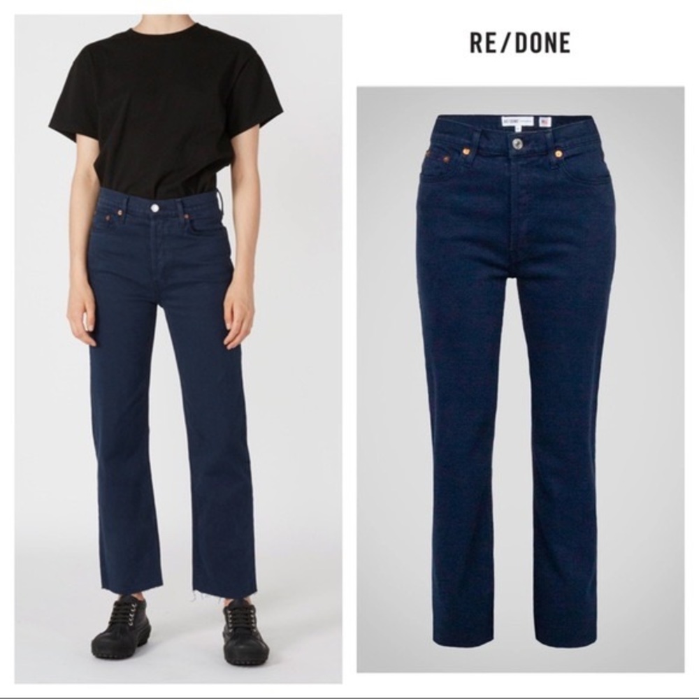 Re/Done high-rise Stovepipe navy jeans